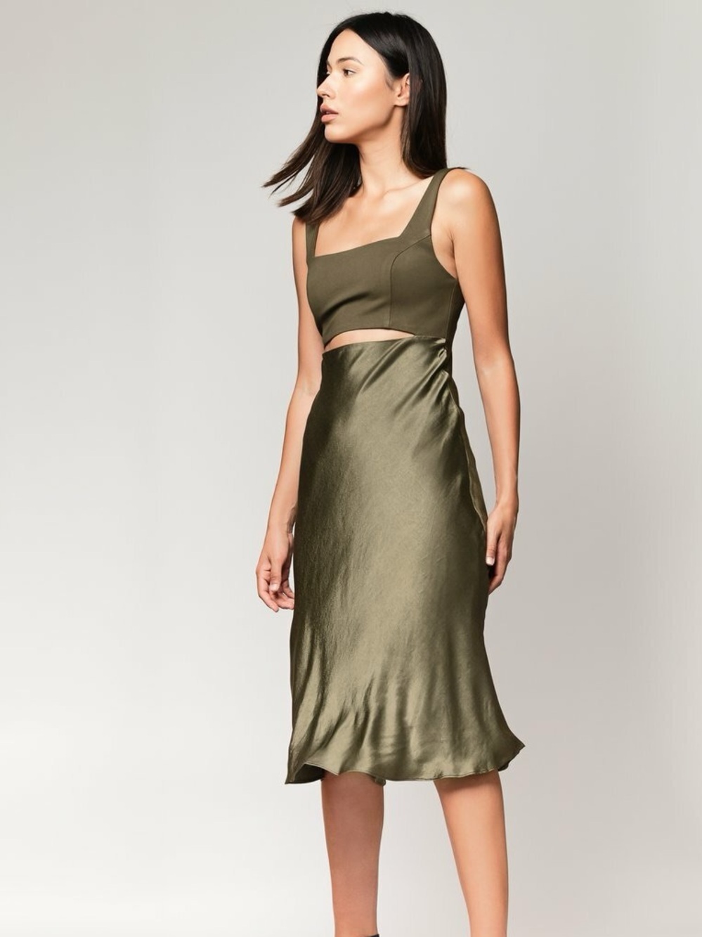 Donna Mizani Olive Satin Mix Dress